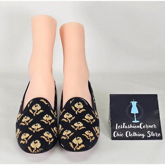 Zalo Women's Black/Yellow Flowers Print With Black Leather Trim Loafers Sz 8 195 - Picture 7 of 15